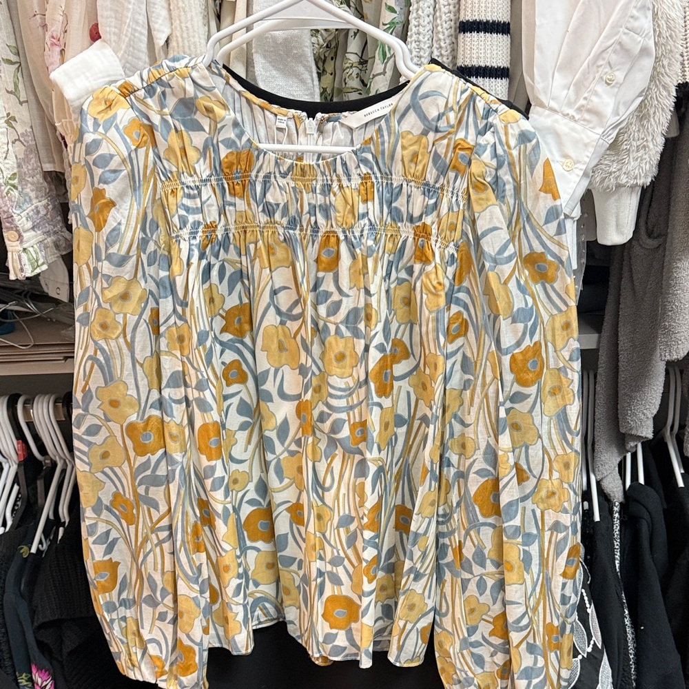 Rebecca Taylor NWT Yellow and Blue Floral Blouse